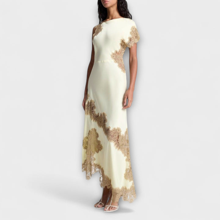 Margaret - Abito Maxi con Accenti in Raso e Pizzo