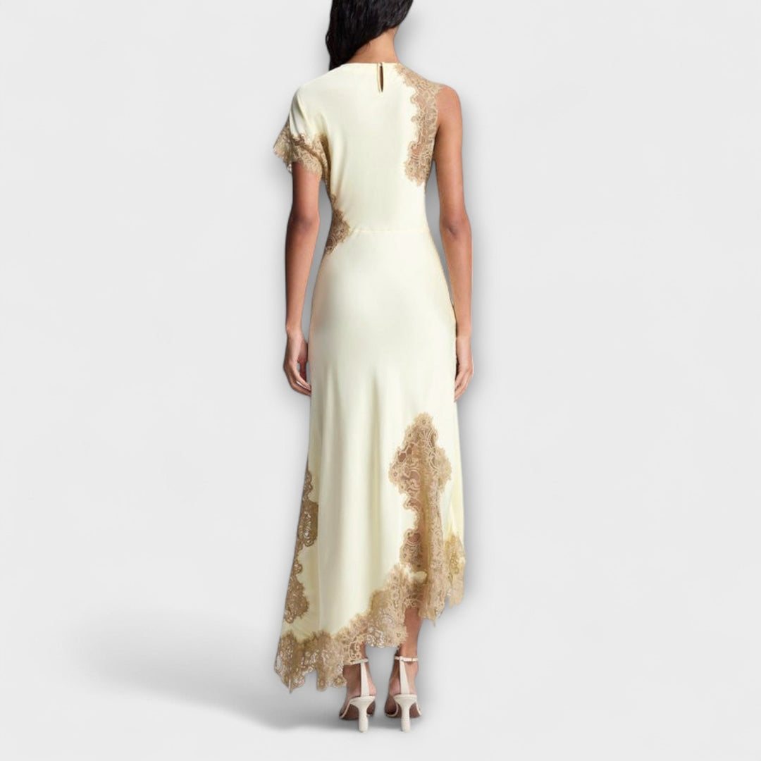 Margaret - Abito Maxi con Accenti in Raso e Pizzo
