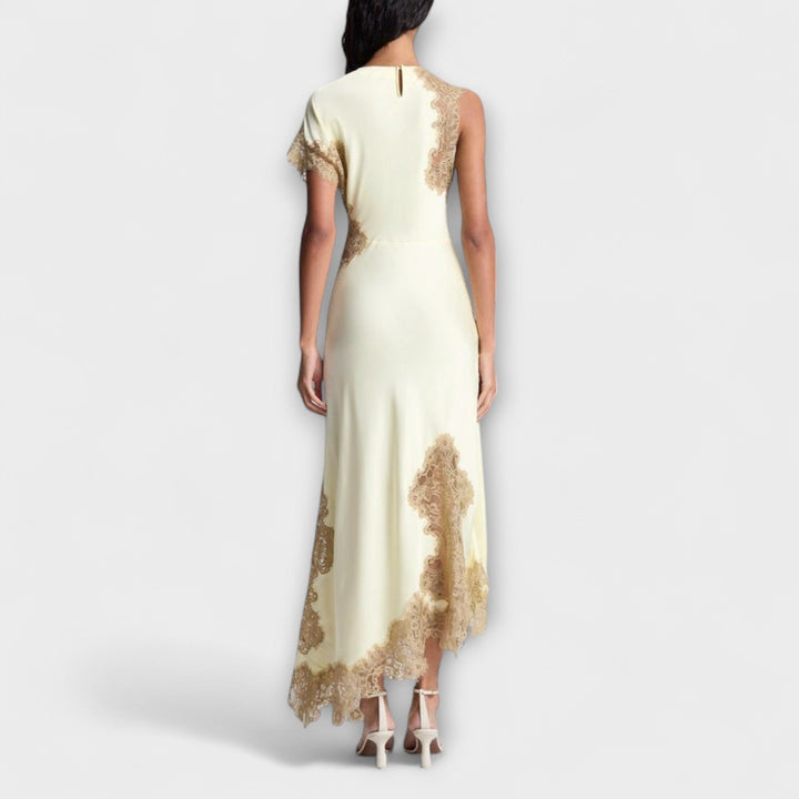 Margaret - Abito Maxi con Accenti in Raso e Pizzo