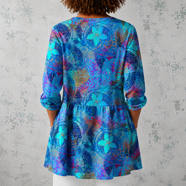Laura | Blusa lunga in lino con stampa floreale bohemien e mandala