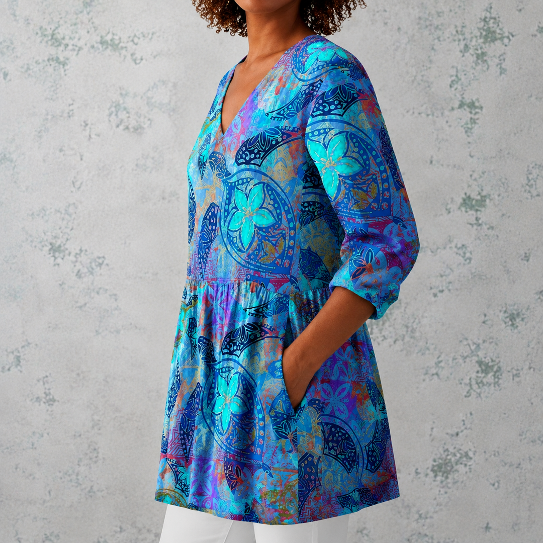 Laura | Blusa lunga in lino con stampa floreale bohemien e mandala