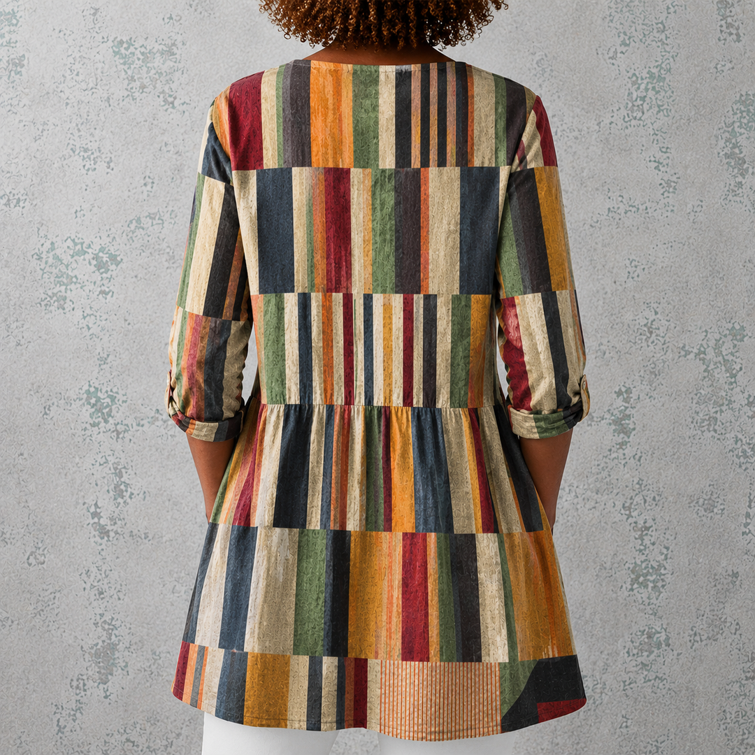 Raffaella | Blusa lunga in lino con strisce multicolori