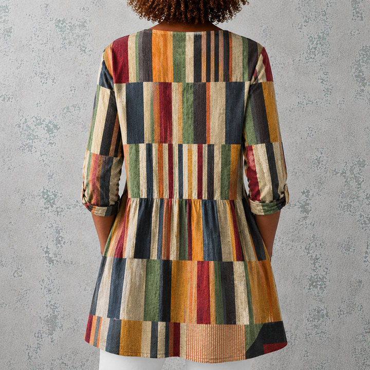 Raffaella | Blusa lunga in lino con strisce multicolori