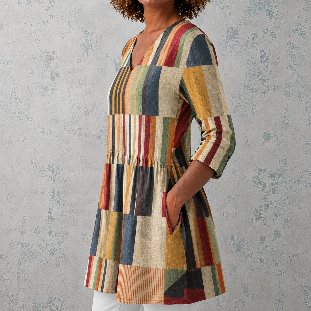 Raffaella | Blusa lunga in lino con strisce multicolori