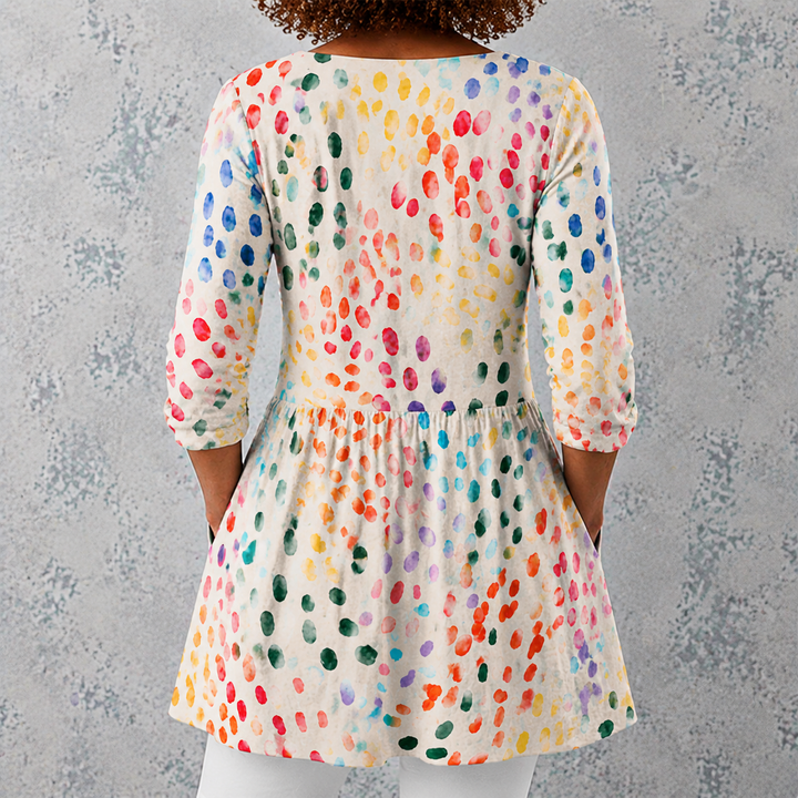 Lucia | Blusa lunga in lino con punti acquerellati colorati