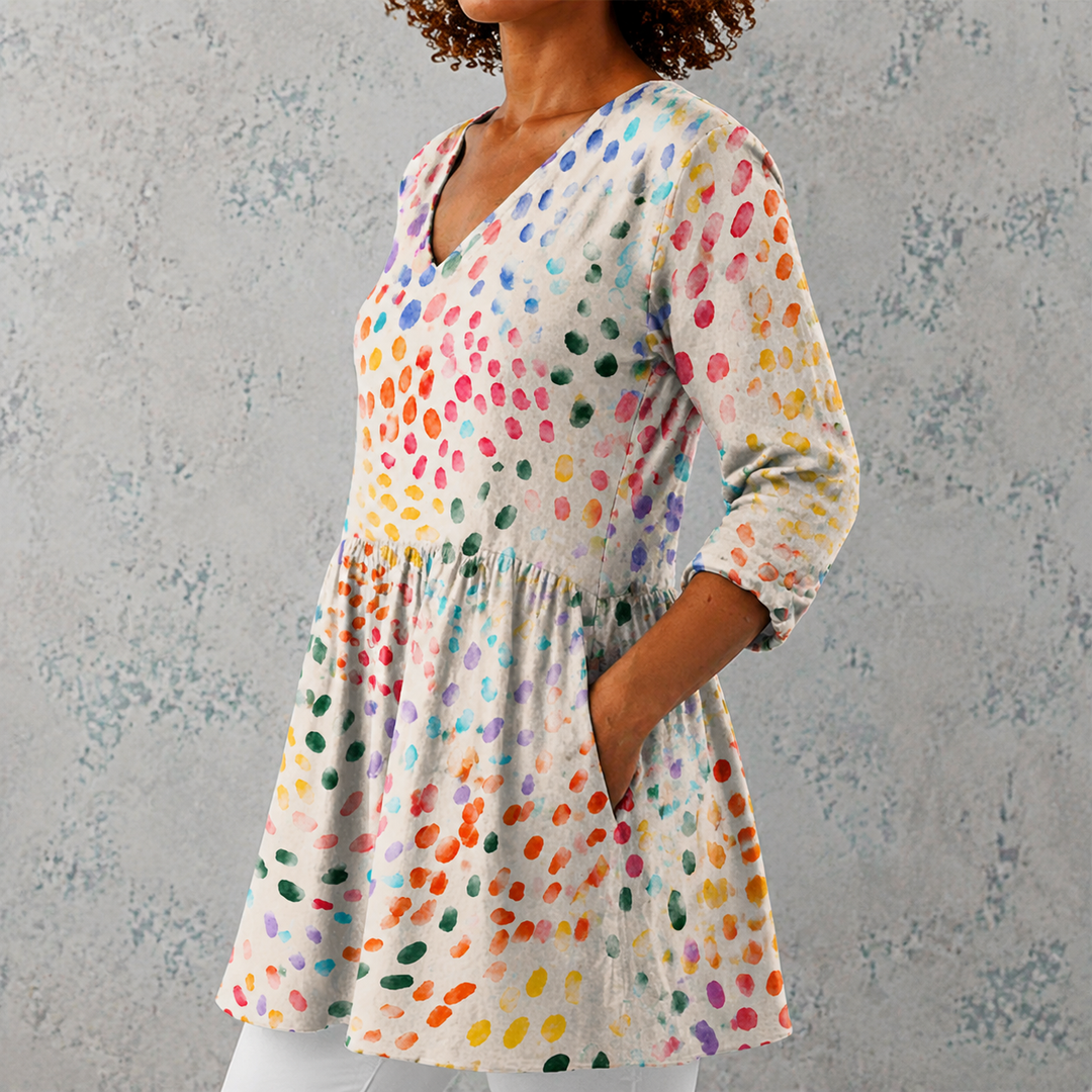 Lucia | Blusa lunga in lino con punti acquerellati colorati