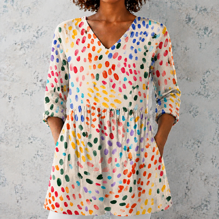 Lucia | Blusa lunga in lino con punti acquerellati colorati