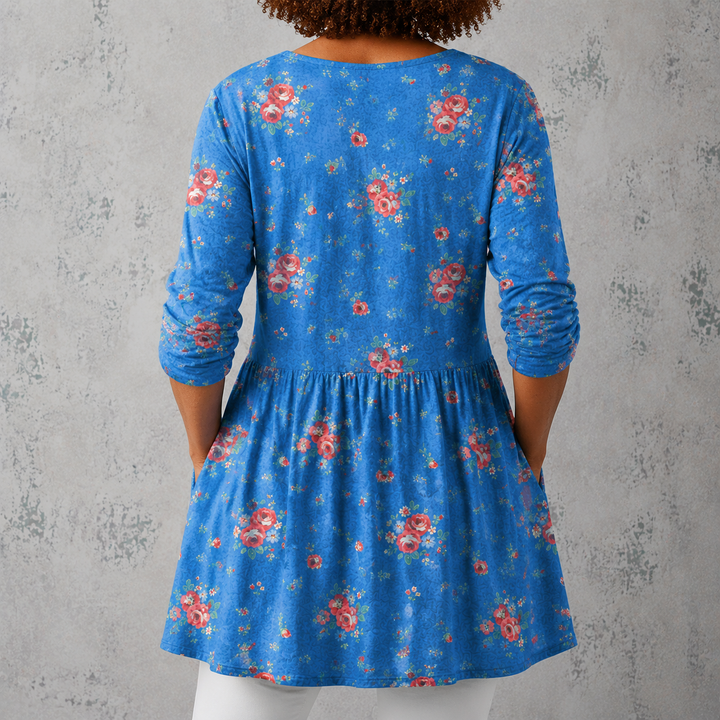 Grazia | Camicia lunga in lino con piccole rose vintage