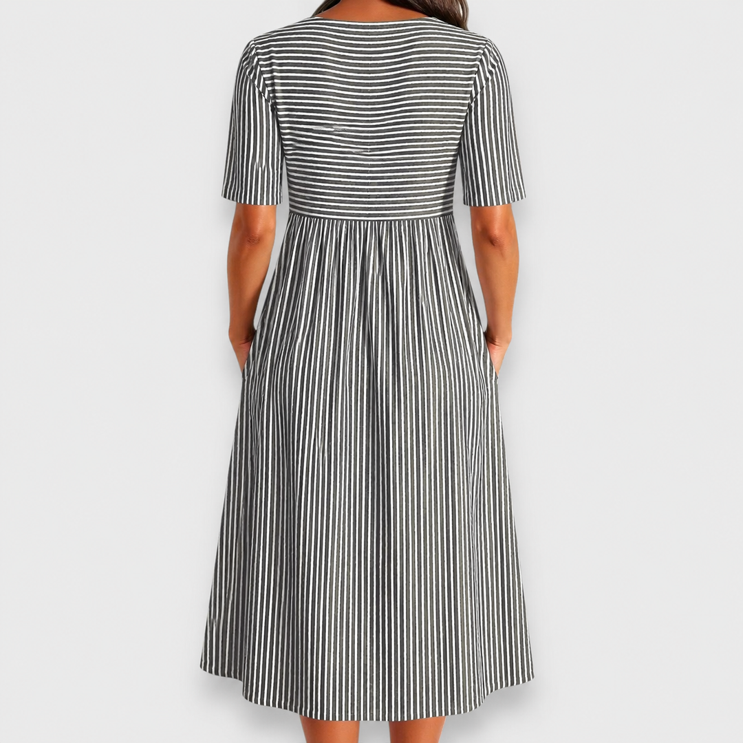Cecily | Abito midi a righe con dettagli a bottoni e tasche