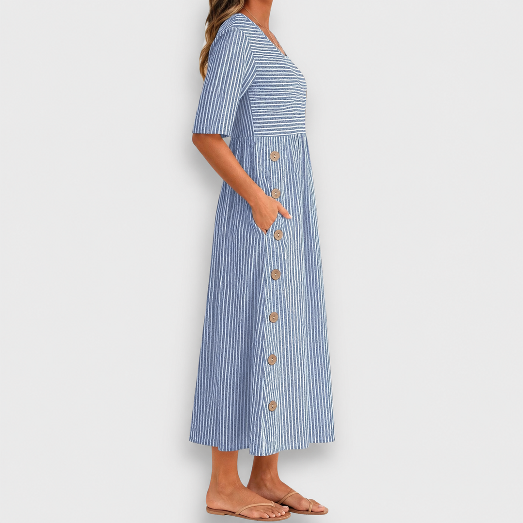 Cecily | Abito midi a righe con dettagli a bottoni e tasche