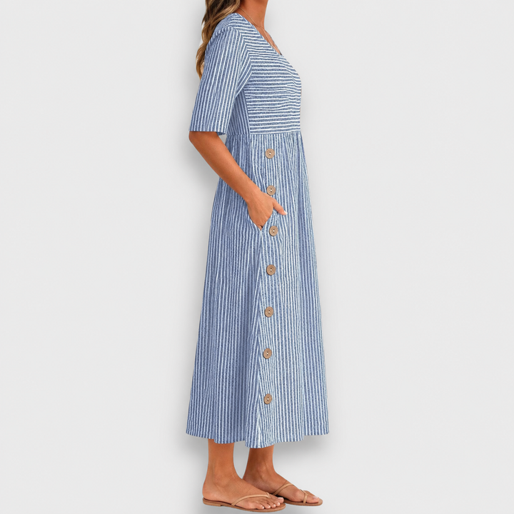 Cecily | Abito midi a righe con dettagli a bottoni e tasche
