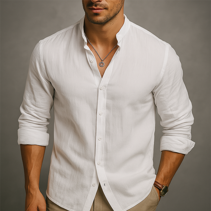 Flavio | Classica camicia estiva in lino con bottoni