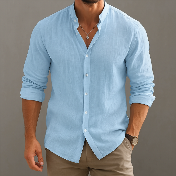 Flavio | Classica camicia estiva in lino con bottoni