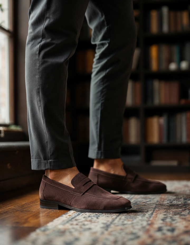 Mocassini Uomo in Camoscio Penny Loafer Eleganti