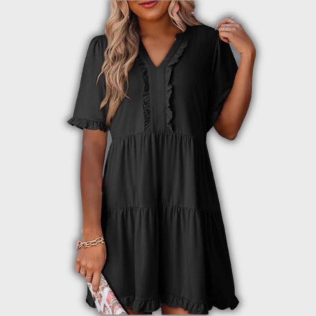 SHAILA – Abito Mini Relaxed con Scollatura a V e Rouches