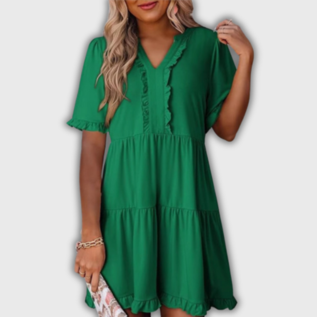 SHAILA – Abito Mini Relaxed con Scollatura a V e Rouches