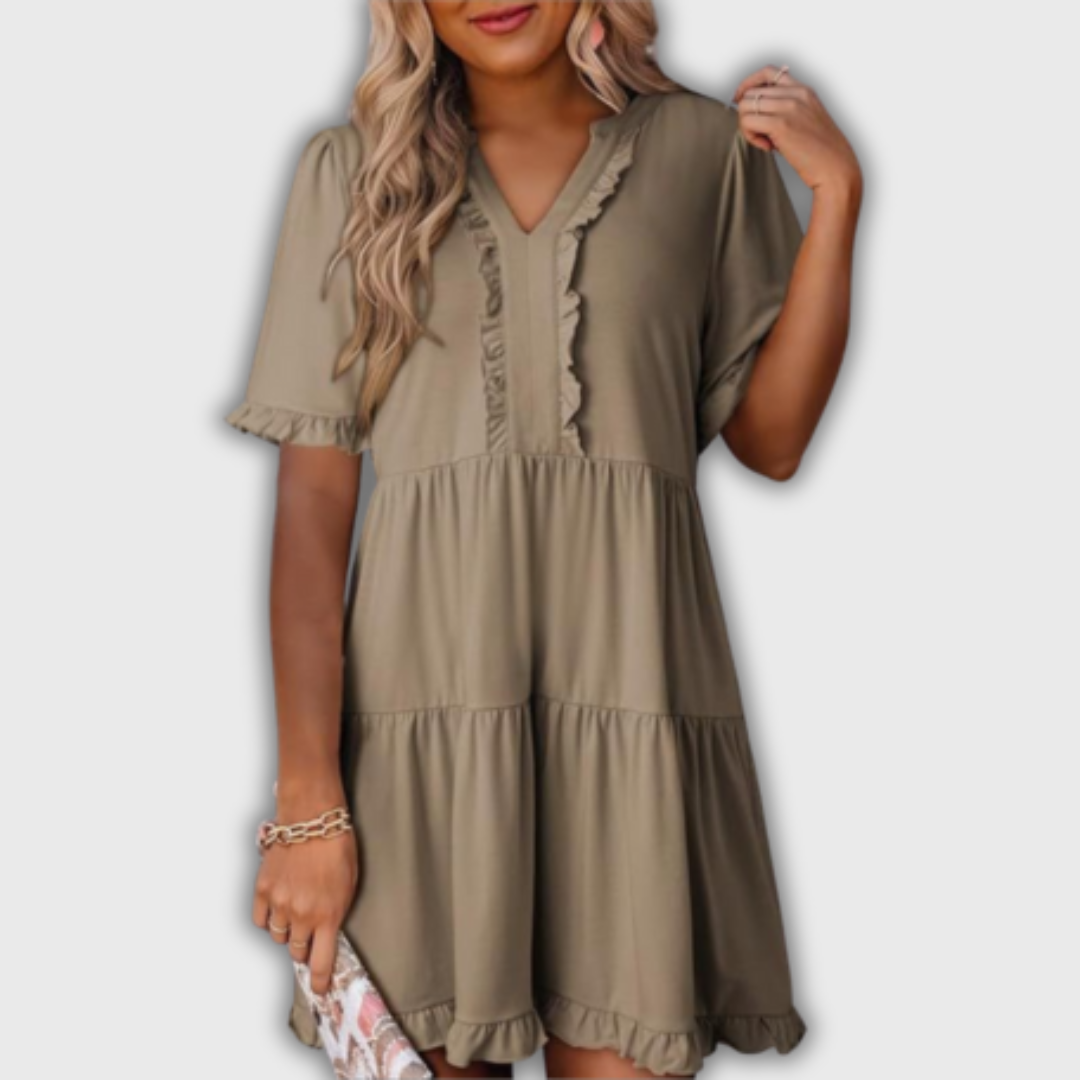 SHAILA – Abito Mini Relaxed con Scollatura a V e Rouches