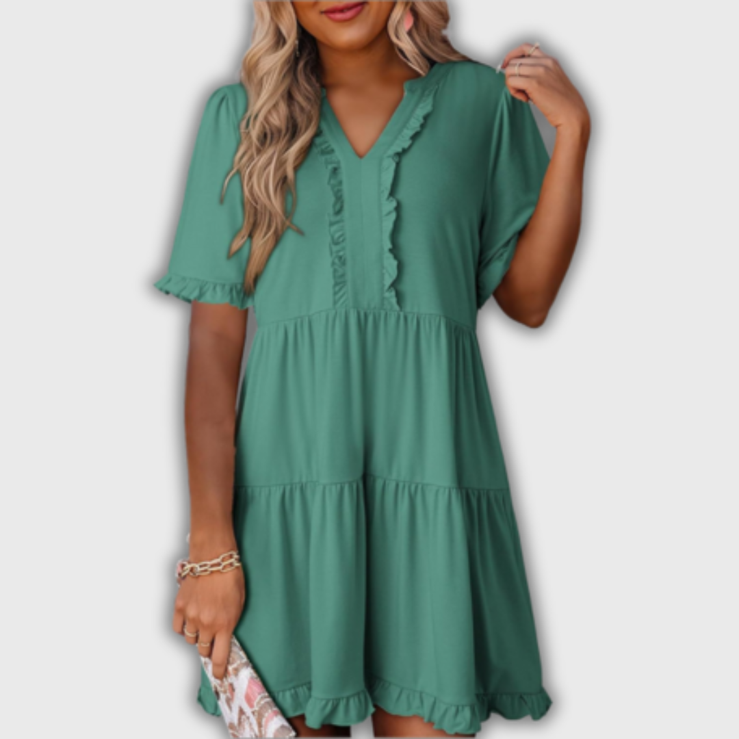 SHAILA – Abito Mini Relaxed con Scollatura a V e Rouches