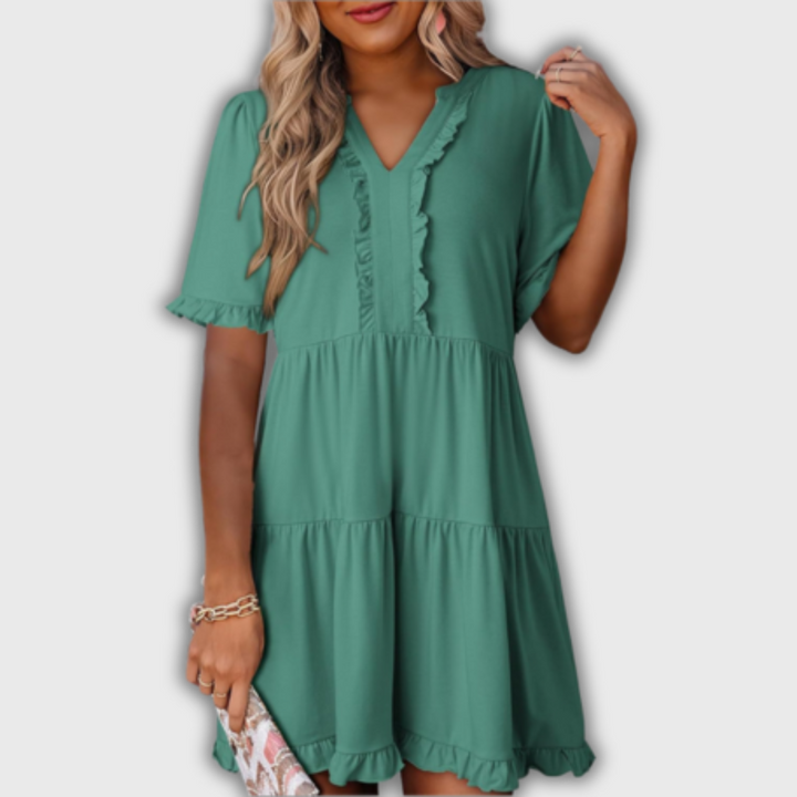 SHAILA – Abito Mini Relaxed con Scollatura a V e Rouches