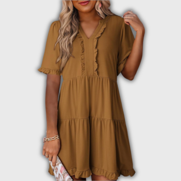 SHAILA – Abito Mini Relaxed con Scollatura a V e Rouches