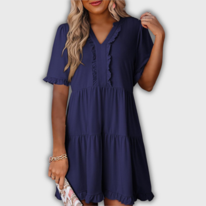 SHAILA – Abito Mini Relaxed con Scollatura a V e Rouches