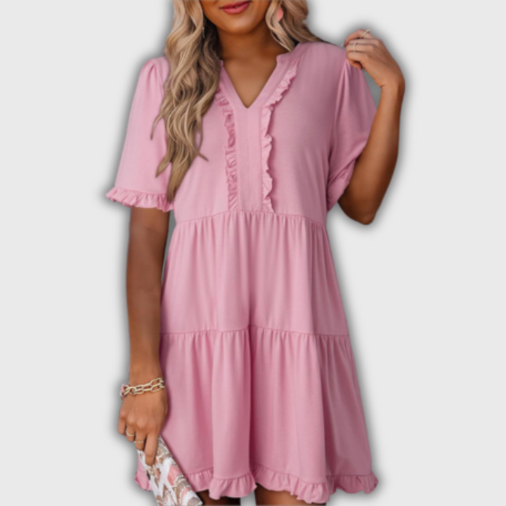 SHAILA – Abito Mini Relaxed con Scollatura a V e Rouches