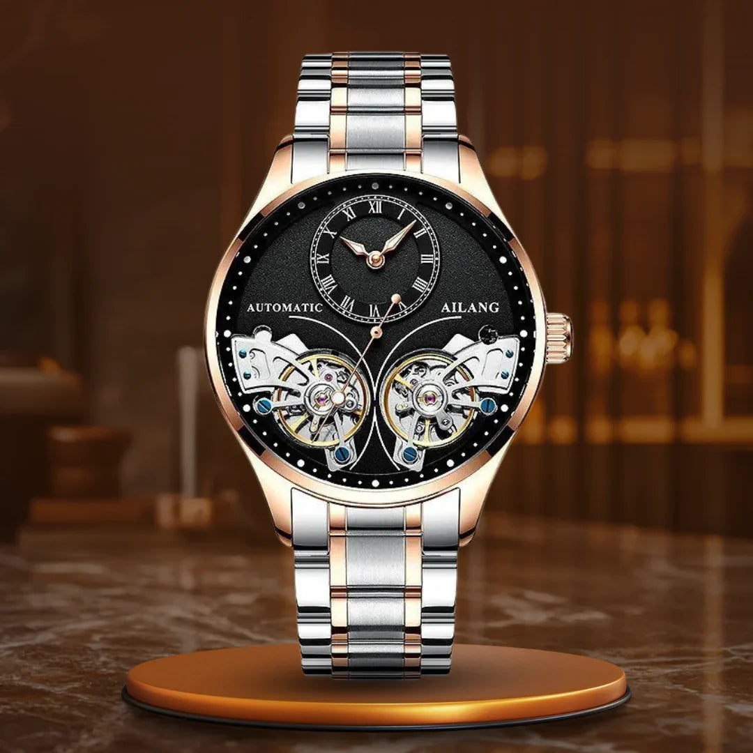 Világító dupla Tourbillon mechanikus óra