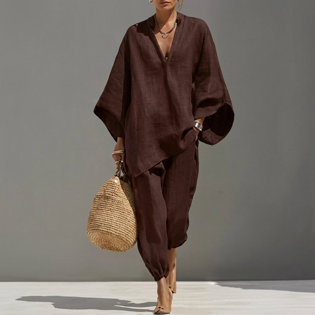 Sara - Completo Donna Casual a Due Pezzi con Scollo a V
