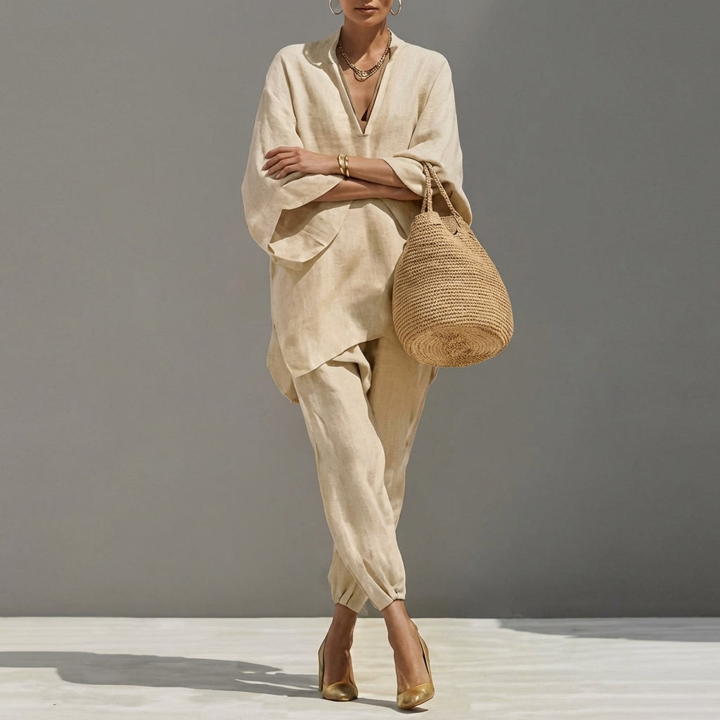 Sara - Completo Donna Casual a Due Pezzi con Scollo a V