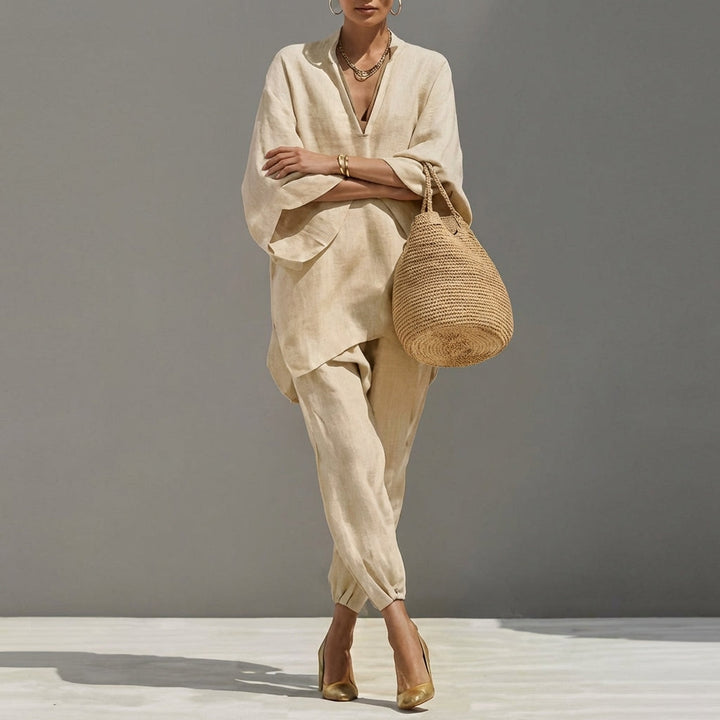 Sara - Completo Donna Casual a Due Pezzi con Scollo a V