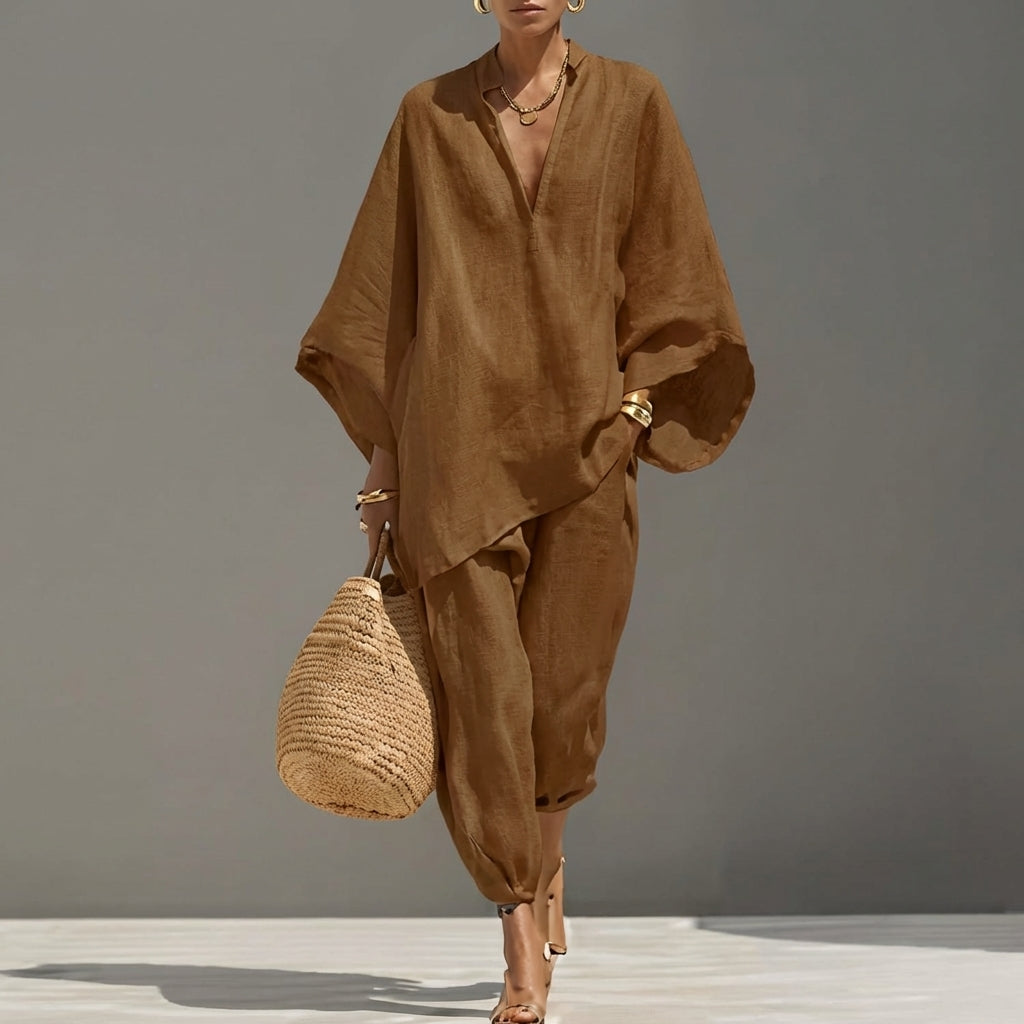 Sara - Completo Donna Casual a Due Pezzi con Scollo a V