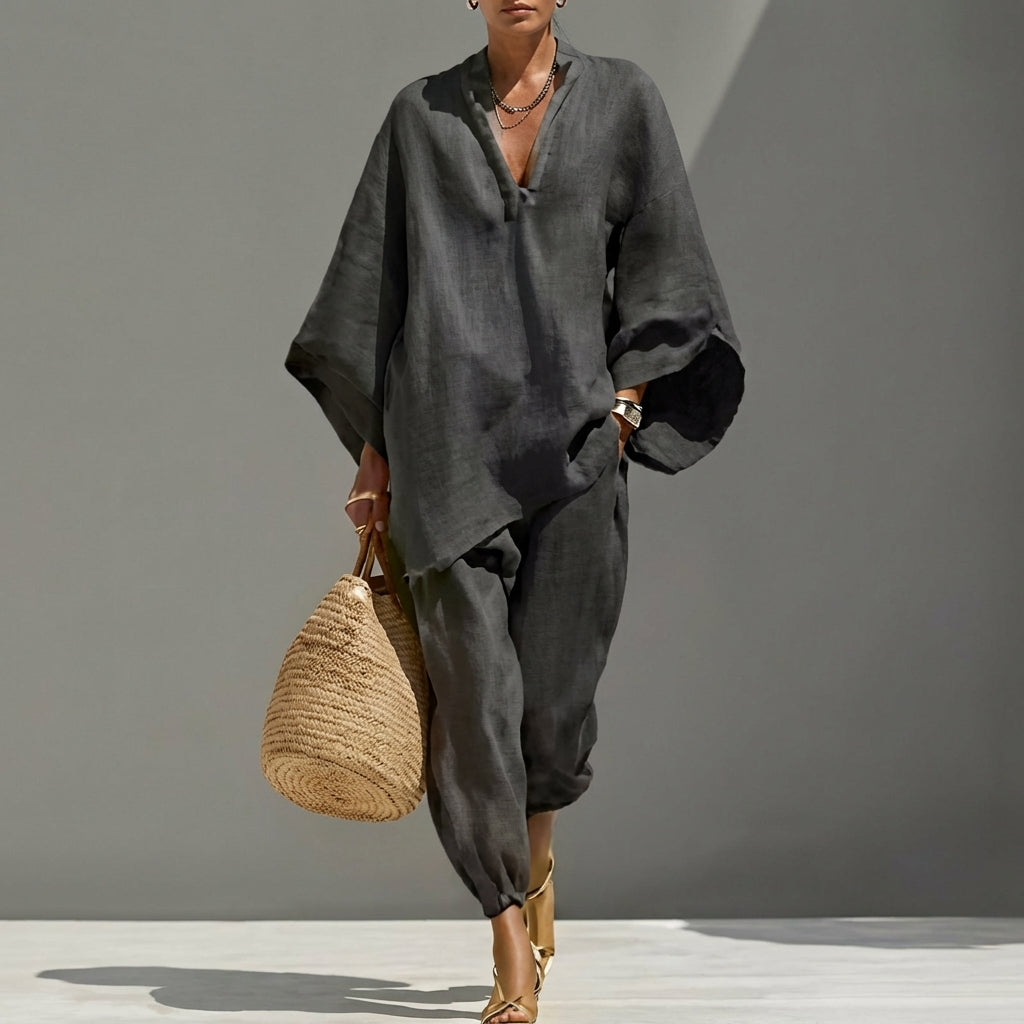 Sara - Completo Donna Casual a Due Pezzi con Scollo a V