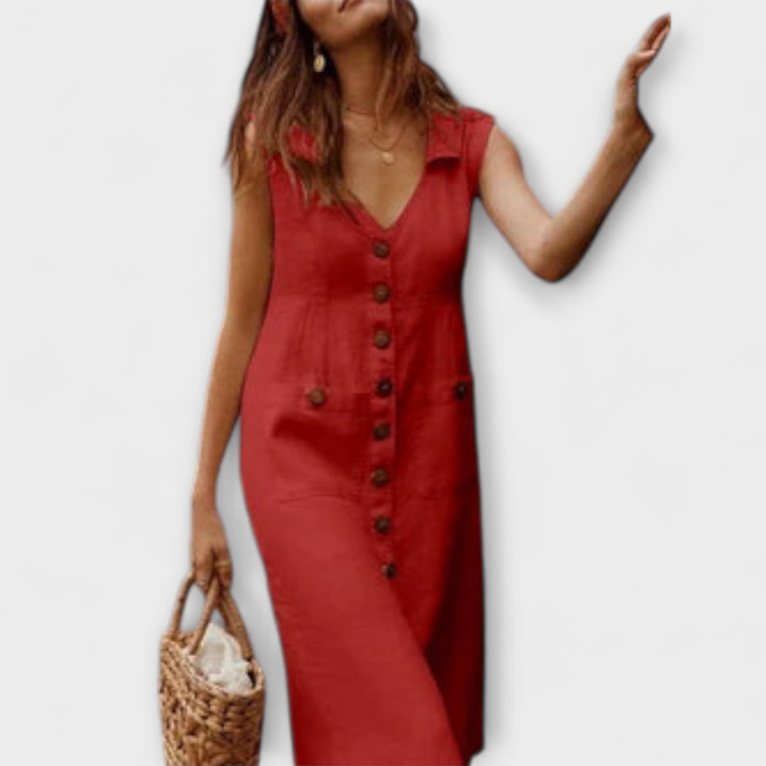 Nora – Abiti A-Line in Cotone e Lino con Collo