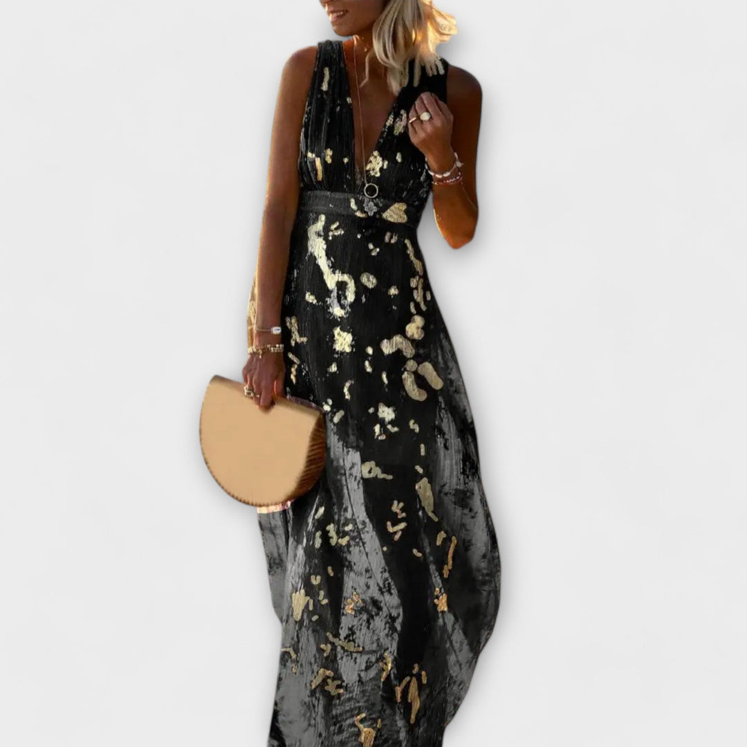 Abito elegante con scollatura a V e dettagli di paillettes