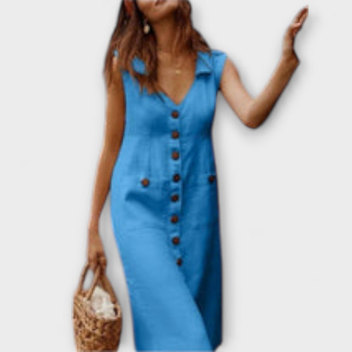 Nora – Abiti A-Line in Cotone e Lino con Collo