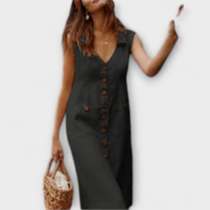 Nora – Abiti A-Line in Cotone e Lino con Collo