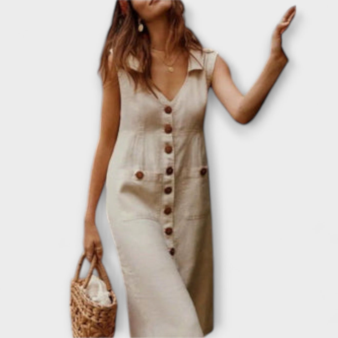 Nora – Abiti A-Line in Cotone e Lino con Collo