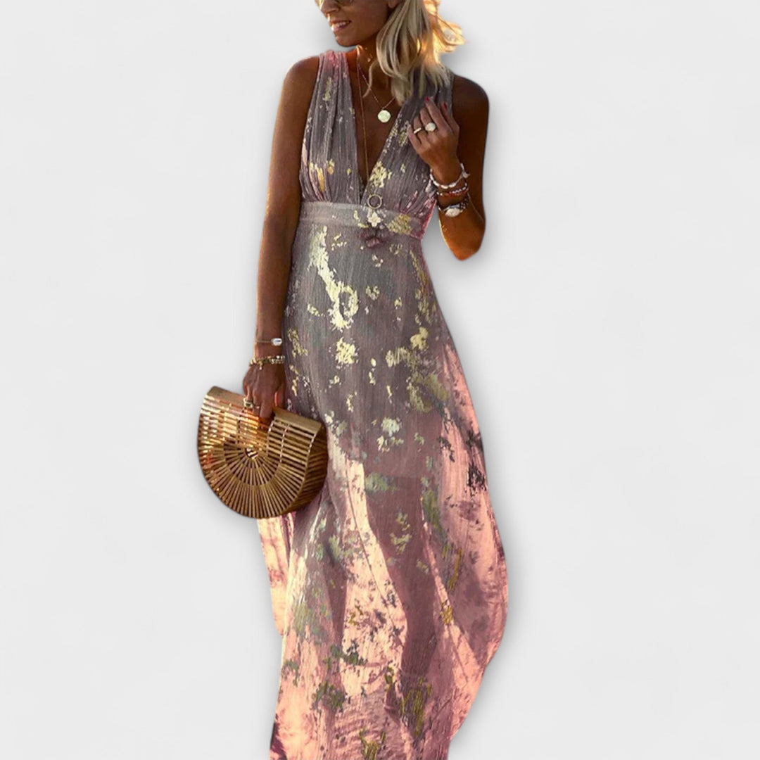 Abito elegante con scollatura a V e dettagli di paillettes