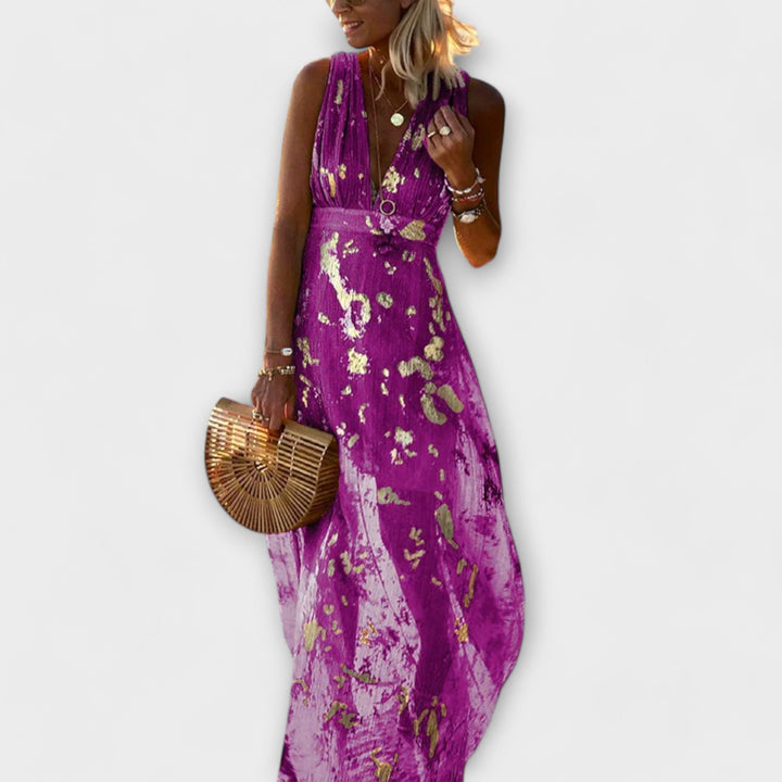 Abito elegante con scollatura a V e dettagli di paillettes