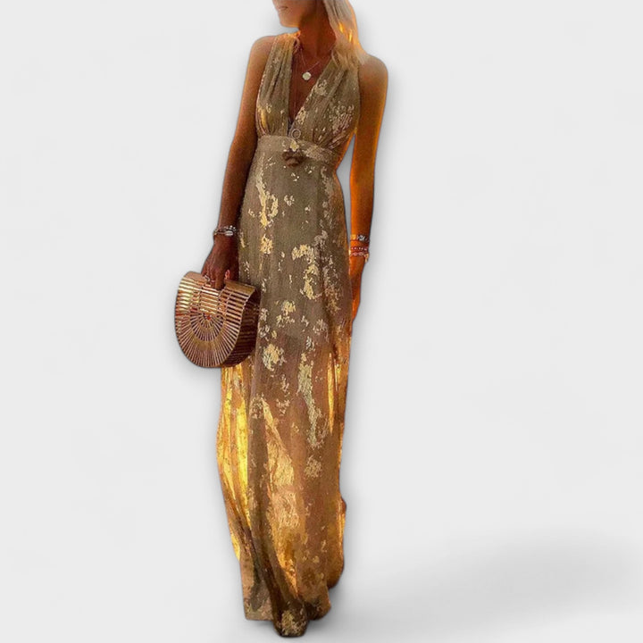 Abito elegante con scollatura a V e dettagli di paillettes