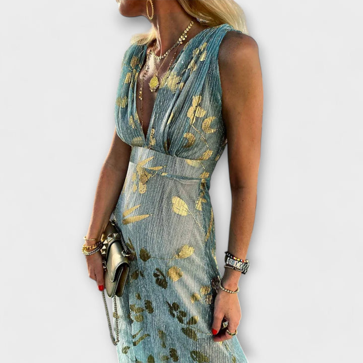 Abito elegante con scollatura a V e dettagli di paillettes