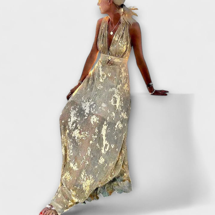 Abito elegante con scollatura a V e dettagli di paillettes
