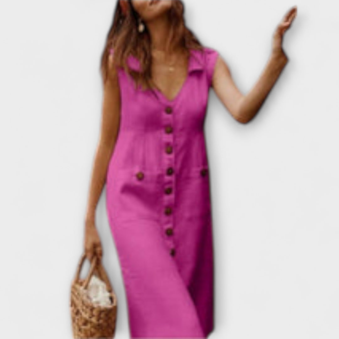 Nora – Abiti A-Line in Cotone e Lino con Collo