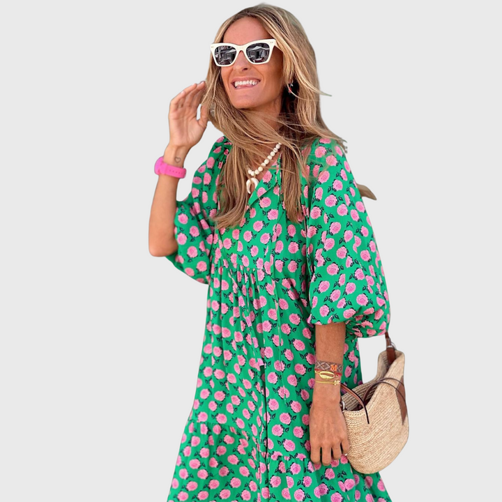 Fleur | Abito Maxi a Balze Relax con Maniche Kimono