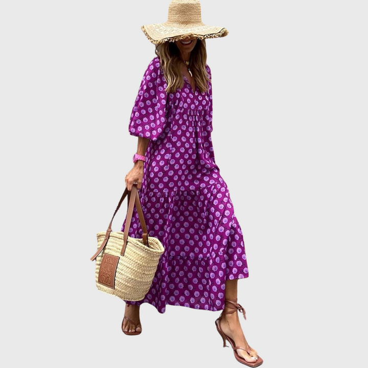Fleur | Abito Maxi a Balze Relax con Maniche Kimono