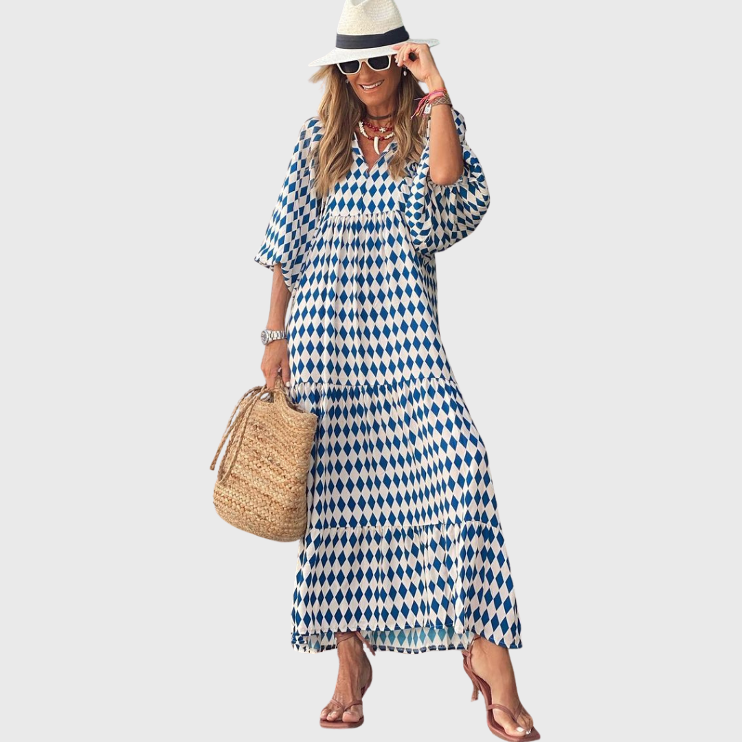 Fleur | Abito Maxi a Balze Relax con Maniche Kimono