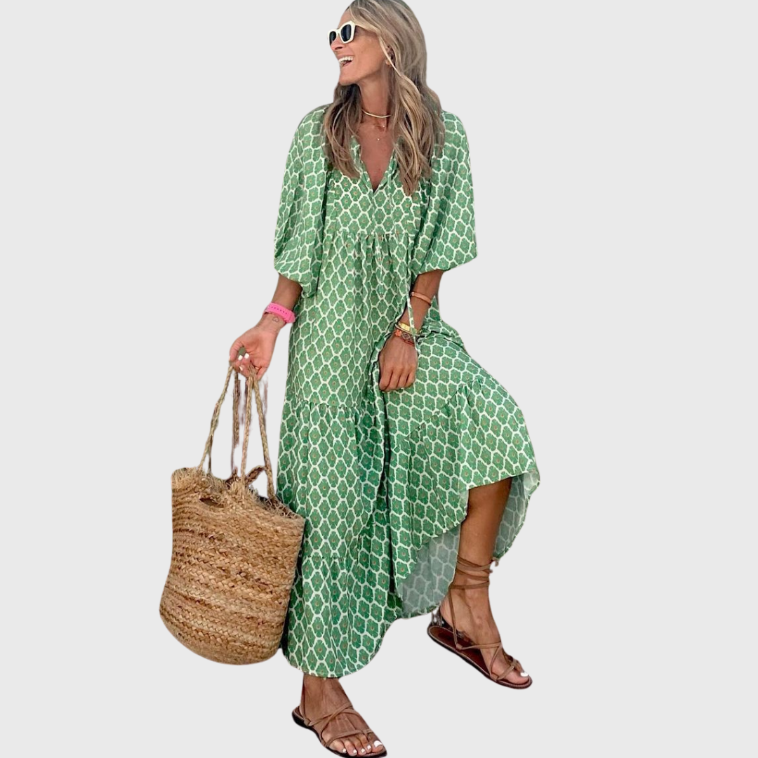 Fleur | Abito Maxi a Balze Relax con Maniche Kimono