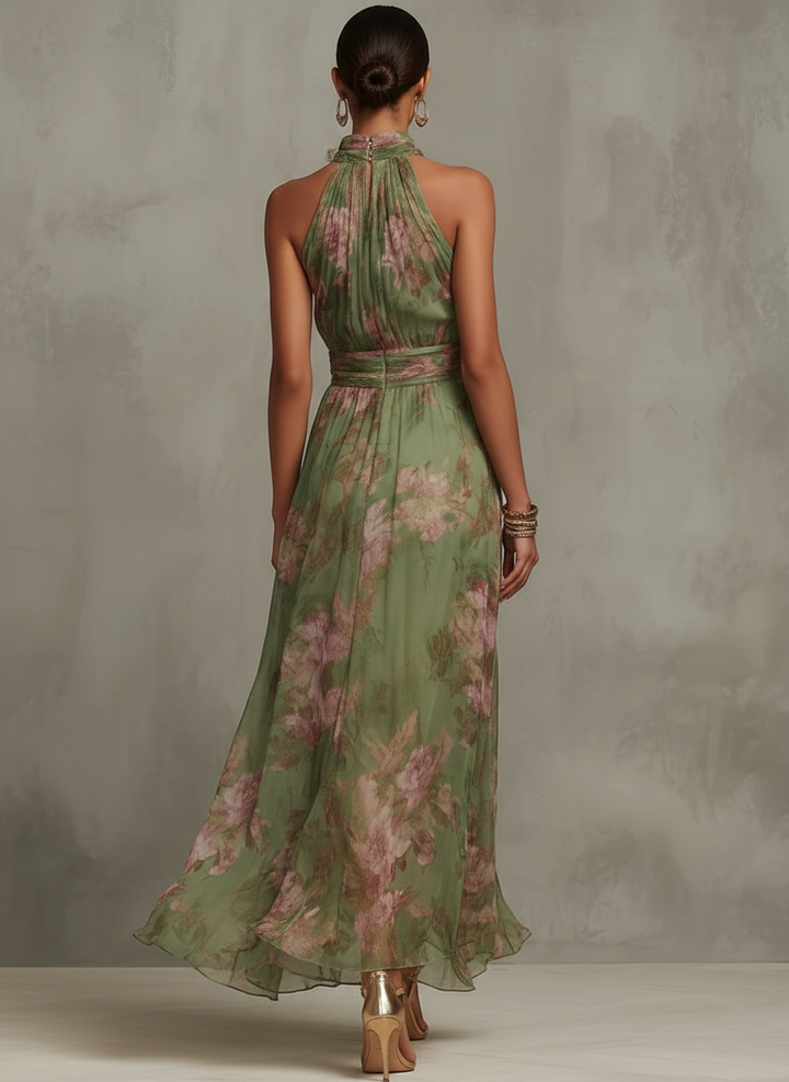 Livia - Elegante abito lungo senza maniche con stampa floreale