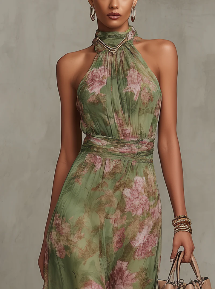 Livia - Elegante abito lungo senza maniche con stampa floreale