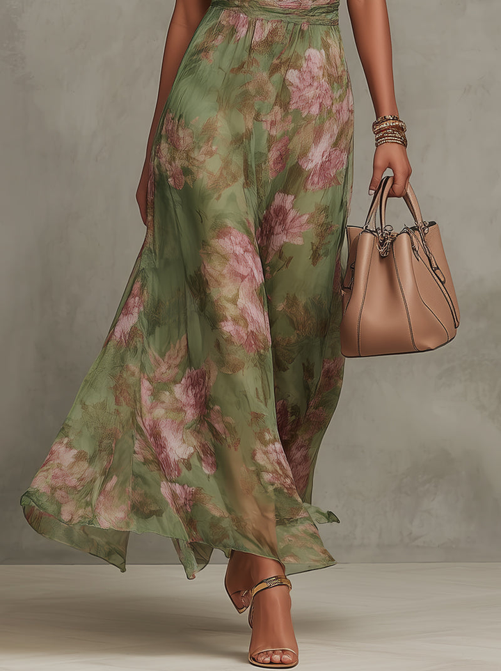 Livia - Elegante abito lungo senza maniche con stampa floreale
